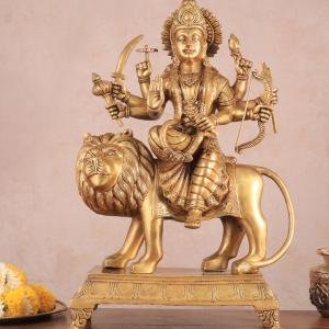 Large Superfine Brass Durga Mata Statue | 21.5" Antique Golden Art | 20kg Sacred Masterpiece | Divine Temple Beauty | Jaipurio